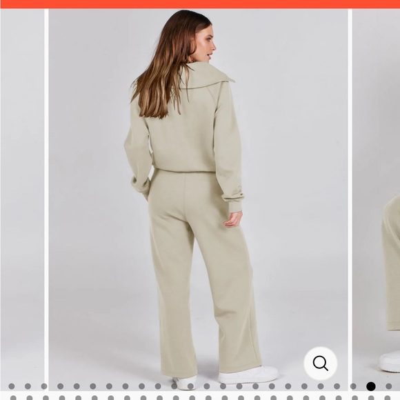 Anrabess Light Khaki 2 Piece Wide Leg Lounge Set Funnel Neck Pullover Size Small - Picture 5 of 14